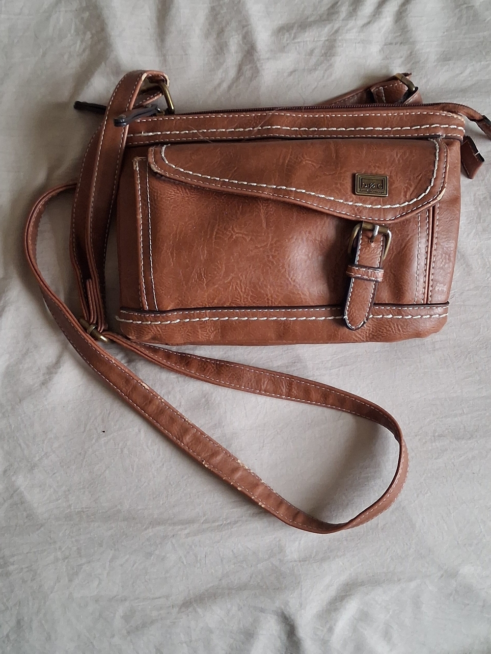 B.O.C Brown Leather Crossbody Bag with Front Buckle Detail